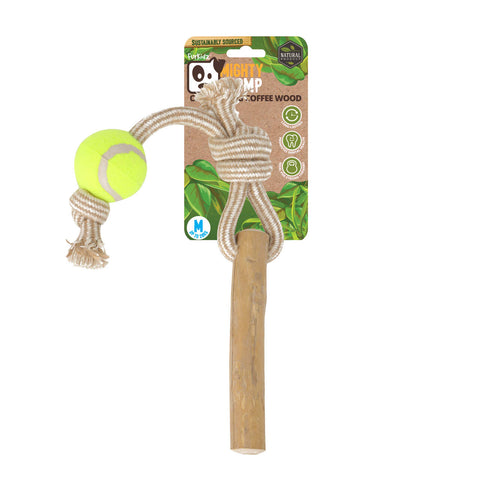 Mighty Chomp Coffee Wood Rope Tugg with Tennis Balls Medium