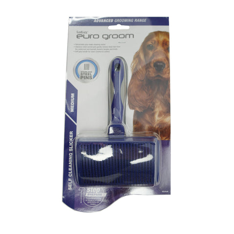 Euro Groom Self Cleaning Medium Slicker Brush Soft Pin Dogs