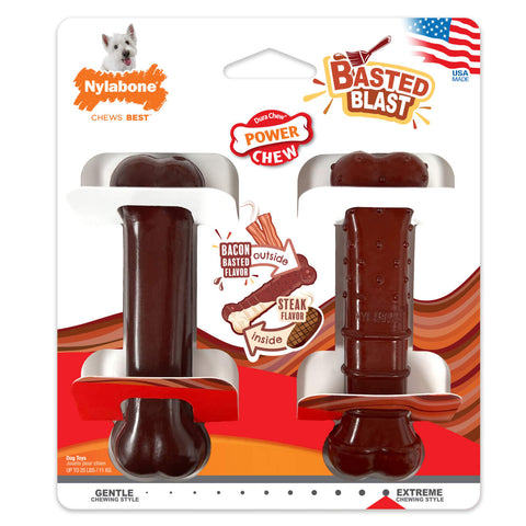 Nylabone Power - "Basted Blast"Bone Steak/Bacon - Twin Pack Regular
