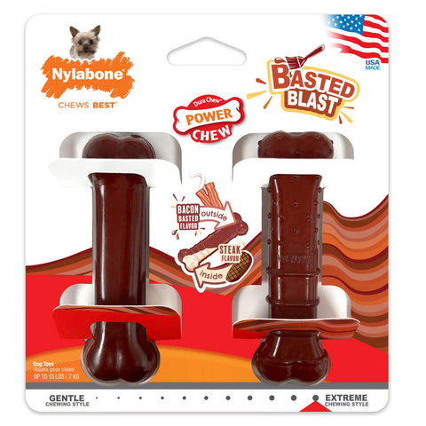 Nylabone Power "Basted Blast"Bone Twin Pack Steak/Bacon Petite