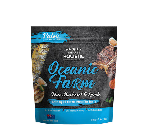 Absolute Holistic Air Dried Dog Treats  Oceanic Farm Blue Mackerel & Lamb - 100gm