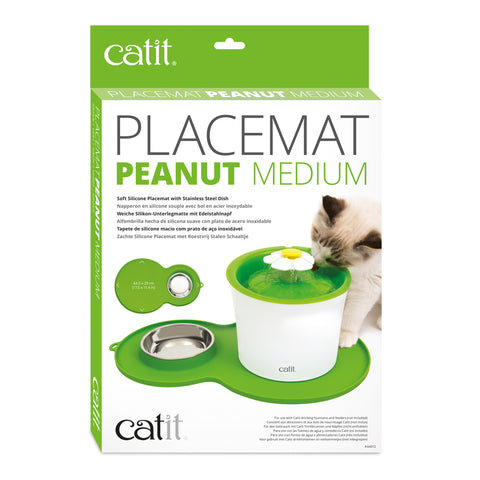Catit Flower Peanut Mat with Stainless Steel Bowl Green