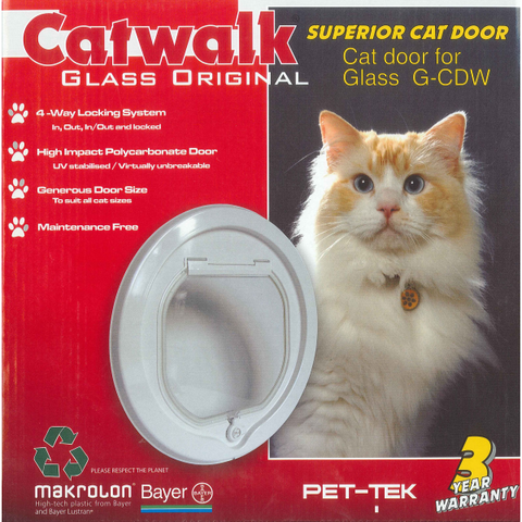 Catwalk Cat Door for Glass White Frame