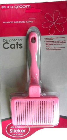 Euro Groom Self Cleaning Small Slicker Brush Soft Pin Cats
