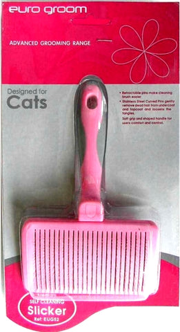 Euro Groom Self Cleaning Medium Slicker Brush Soft Pin Cats