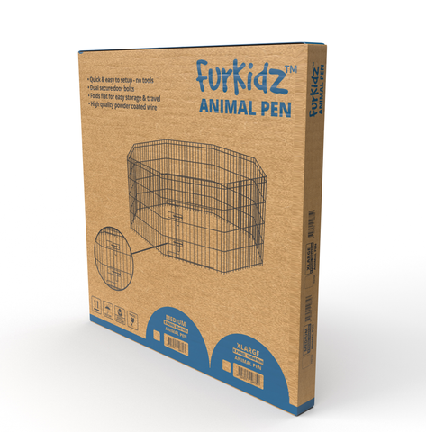 Furkidz Wire Animal Enclosure Black - 8 Panels 108 x 61cm
