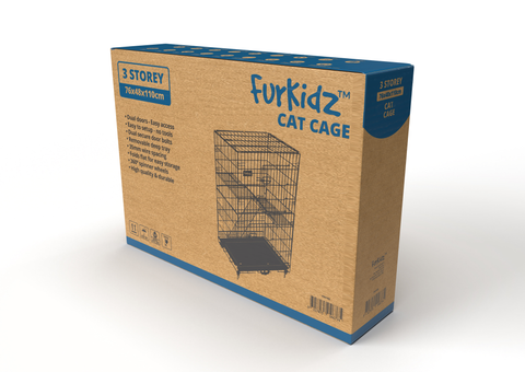 Furkidz Multi 3 Level Cat Cage - Black  76 x 48 x 150cm