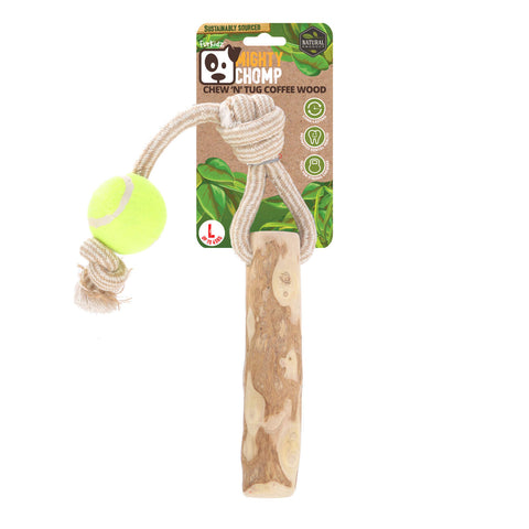 Mighty Chomp Coffee Wood Rope Tugg with Tennis Balls Large