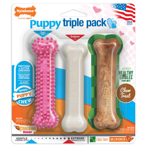 Nylabone Puppy Triple Pack Pink 47gm