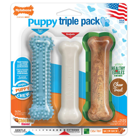 Nylabone Puppy Triple Pack Blue 47gm