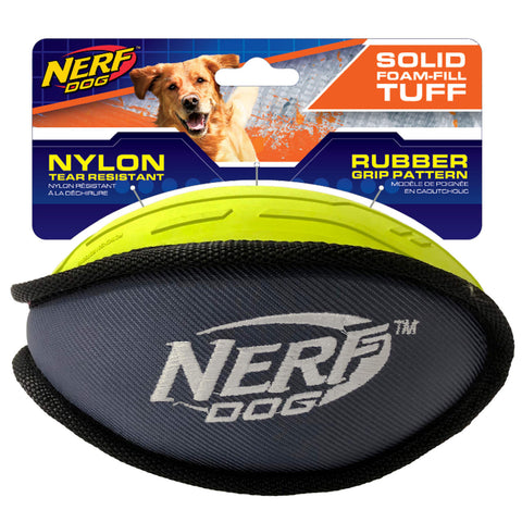 Nerf Tuff Rubber Nylon Plush Football Green/Grey 17cm