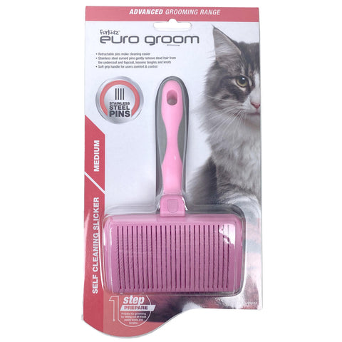 Euro Groom Self Cleaning Medium Slicker Brush Soft Pin Cats