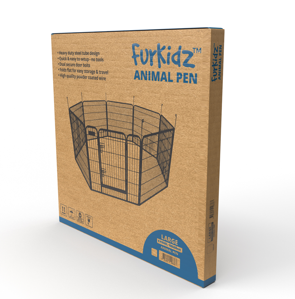 Furkidz Tube Wire Animal Enclosure Black 8 Panels 100 x 80cm