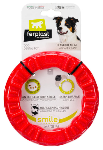 SMILE Dog Dental Ring Medium Red